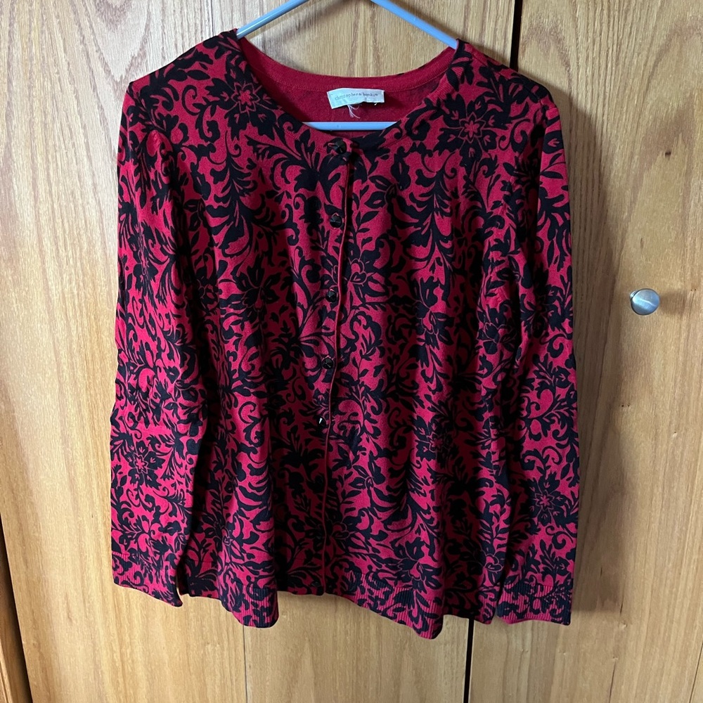 Red and black cardigan